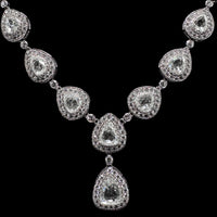 Diamond Cluster Drop Necklace, pear-shape halos, 18K white gold