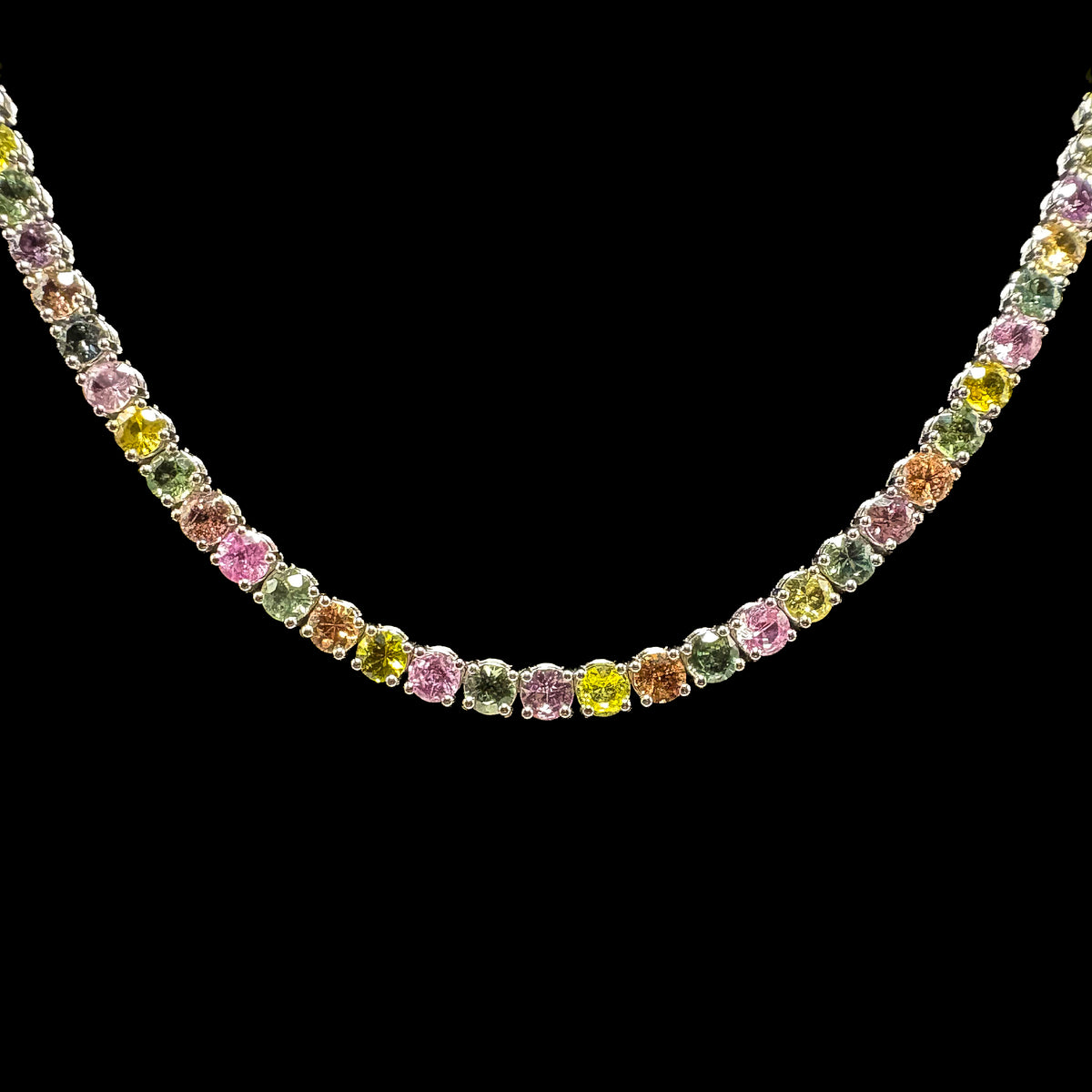 Multicolor Sapphire Tennis Necklace, center detail
