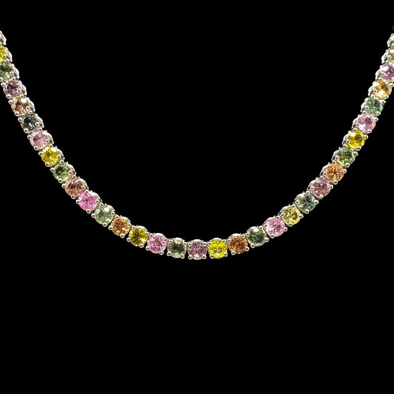 Multicolor Sapphire Tennis Necklace, center detail