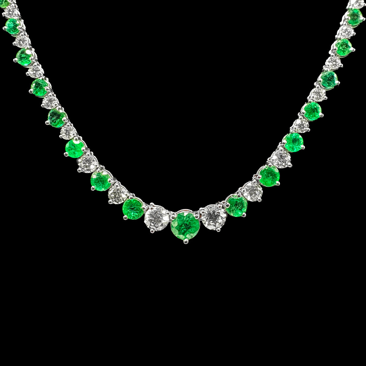 Emerald and Diamond Tennis Necklace, center detail