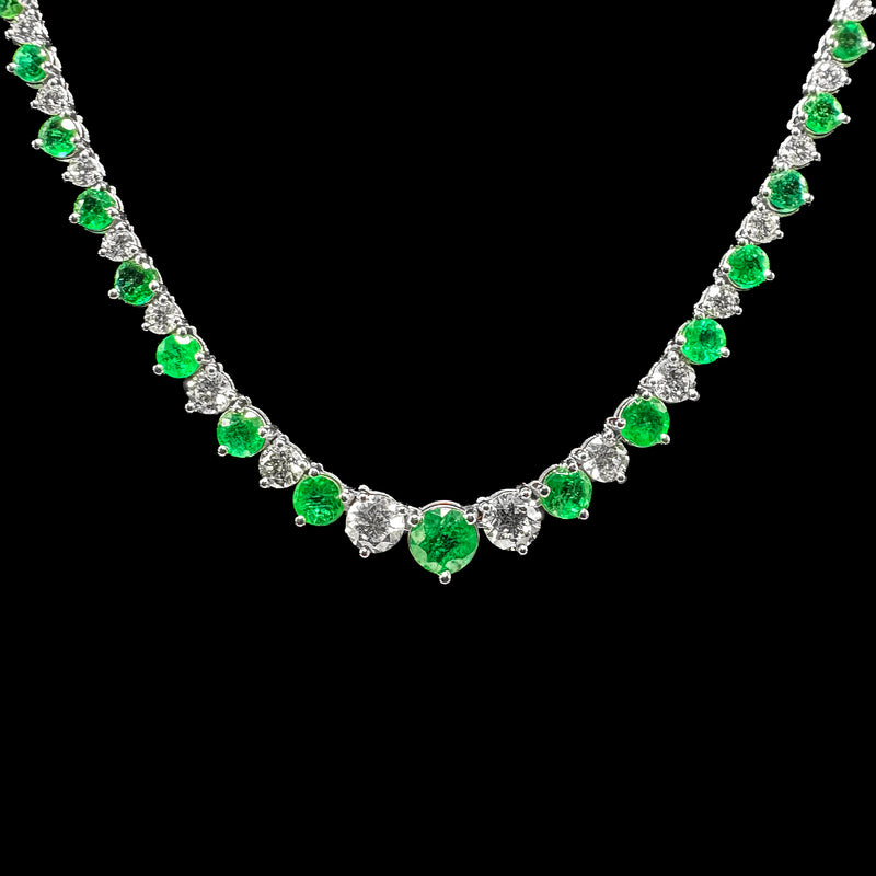 Emerald and Diamond Tennis Necklace, center detail