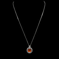 Mandarin Garnet Diamond Halo Pendant Necklace — full length view