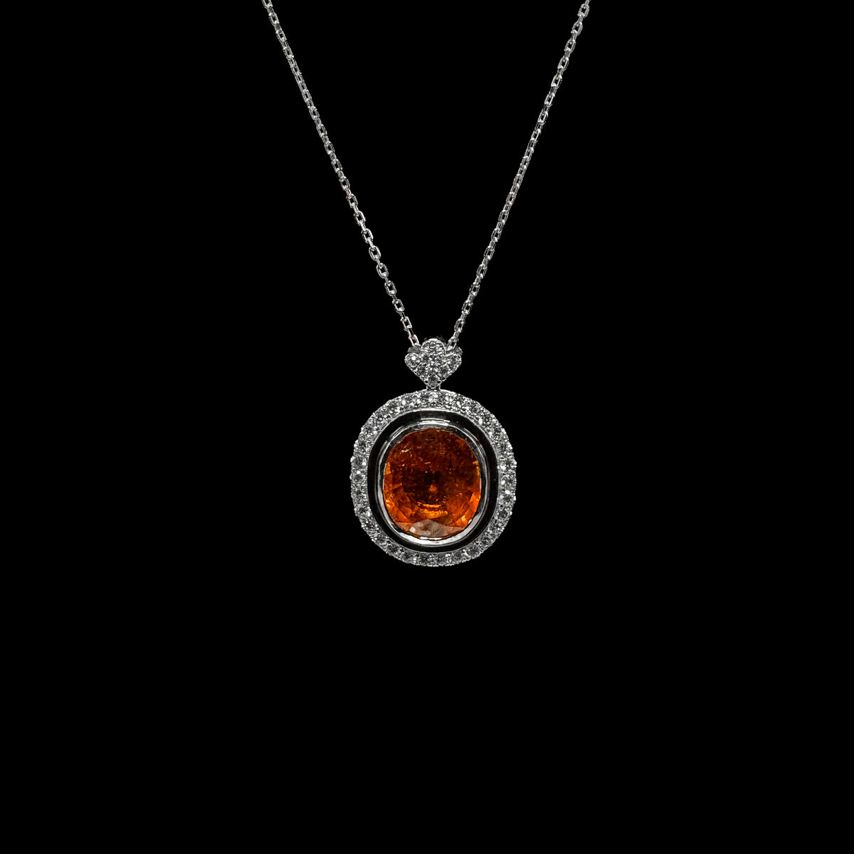 Mandarin Garnet Diamond Halo Pendant Necklace, detail