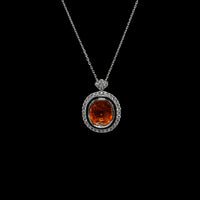 Mandarin Garnet Diamond Halo Pendant Necklace, detail