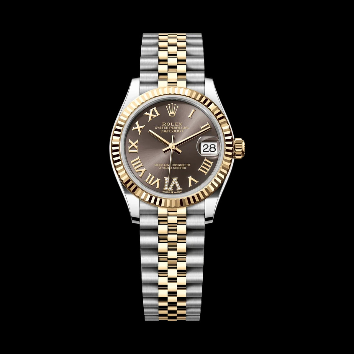 Rolex Datejust 31 278273: Yellow Rolesor, Dark Grey Diamond Dial, Jubilee Bracelet