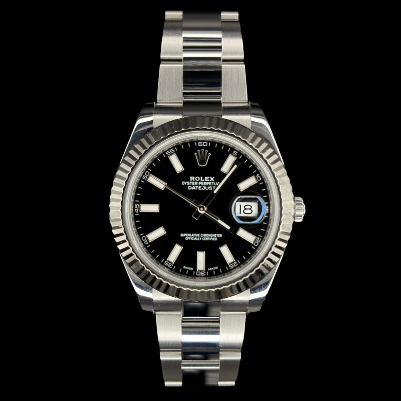 Pre-Owned Rolex Datejust 41 126334, Steel, Black Dial, Fluted White Gold Bezel