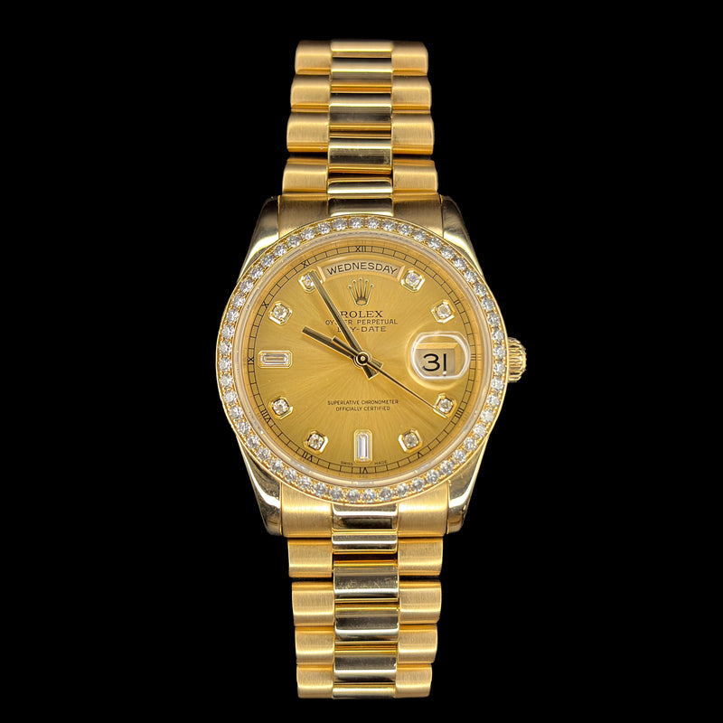 Pre-Owned Rolex Day-Date 36 118348, Yellow Gold, Diamond Bezel