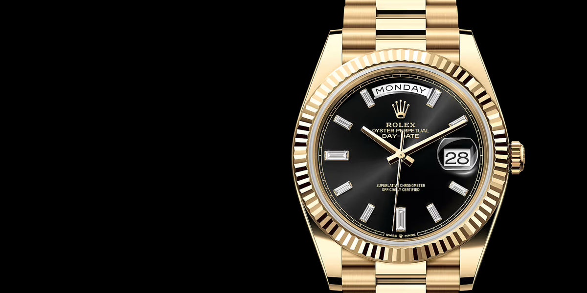 RC Jewelers hero — Rolex Day-Date diamond dial macro