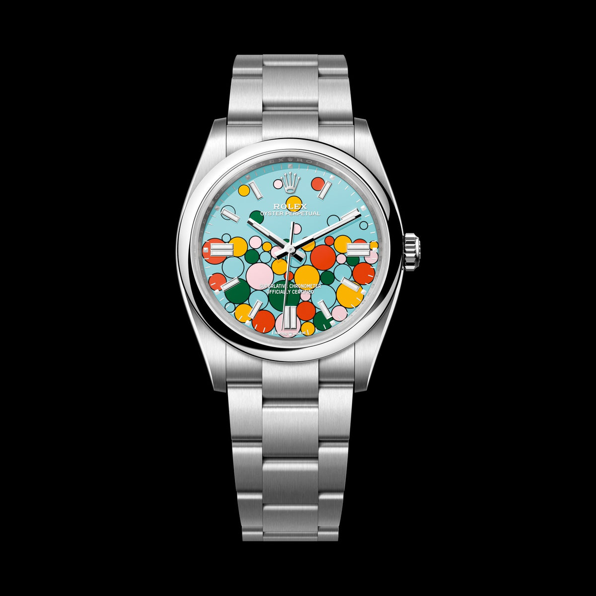 Rolex Oyster Perpetual 36mm 126000-0009: Oystersteel, Turquoise Blue, Celebration Motif Dial, Oyster Bracelet