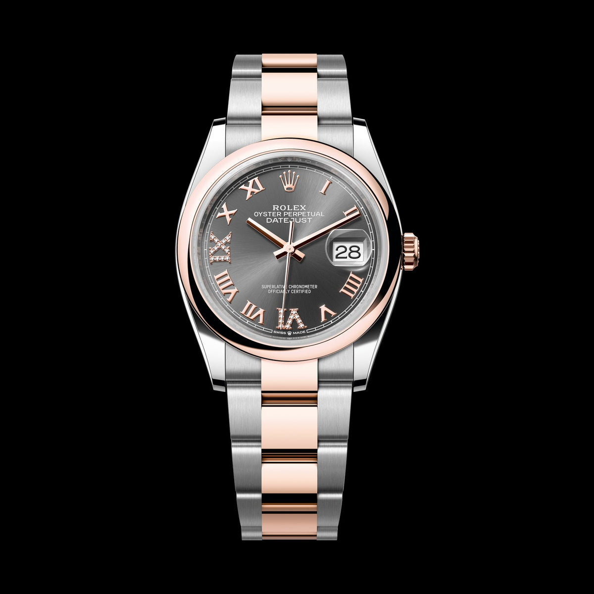 Rolex Datejust 36mm 126201-0024: Oystersteel & 18k Everose Gold, Slate, Set with Diamonds Dial, Jubilee Bracelet