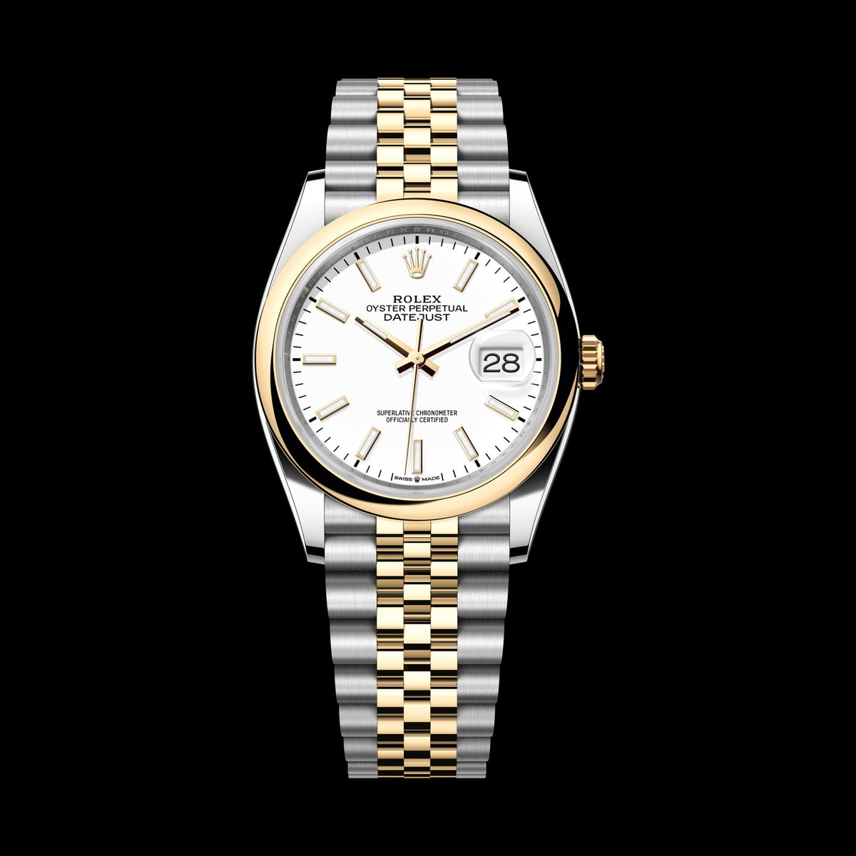 Rolex Datejust 36mm 126203-0019: Oystersteel & 18k Yellow Gold, White Dial, Jubilee Bracelet