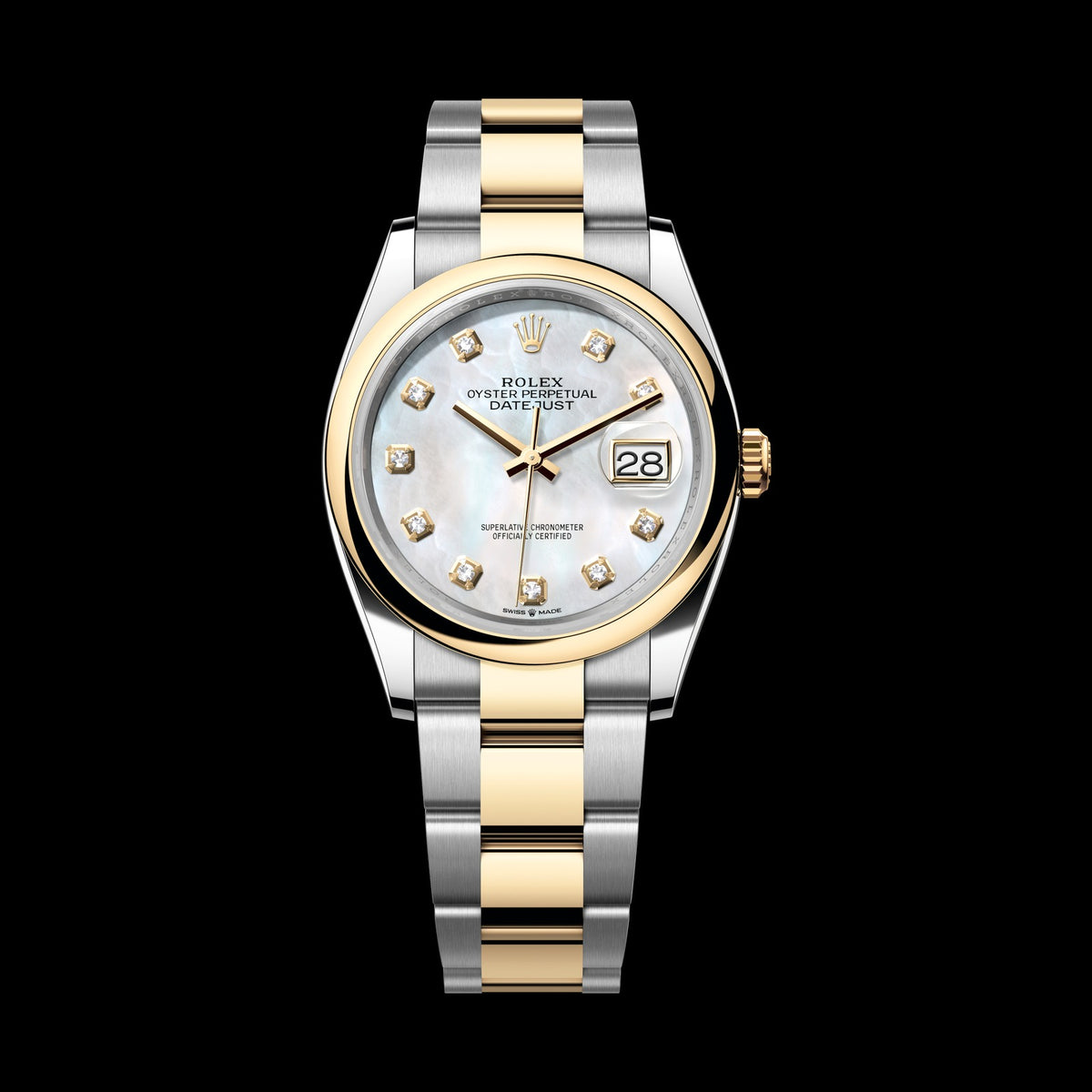 Rolex Datejust 36mm 126203-0024: Oystersteel & 18k Yellow Gold, White Mother-of-Pearl, Set with Diamonds Dial, Oyster Bracelet