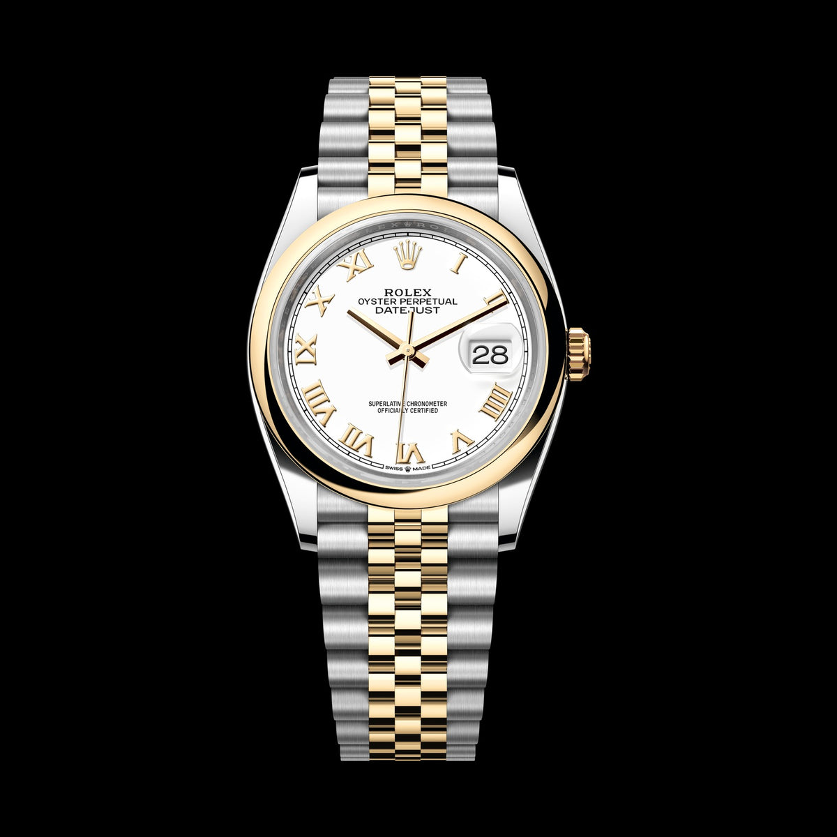 Rolex Datejust 36mm 126203-0029: Oystersteel & 18k Yellow Gold, White Dial, Jubilee Bracelet