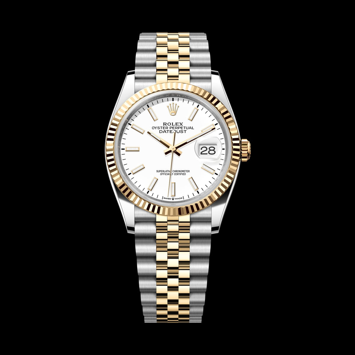 Rolex Datejust 36mm 126233-0019: Oystersteel & 18k Yellow Gold, White Dial, Jubilee Bracelet
