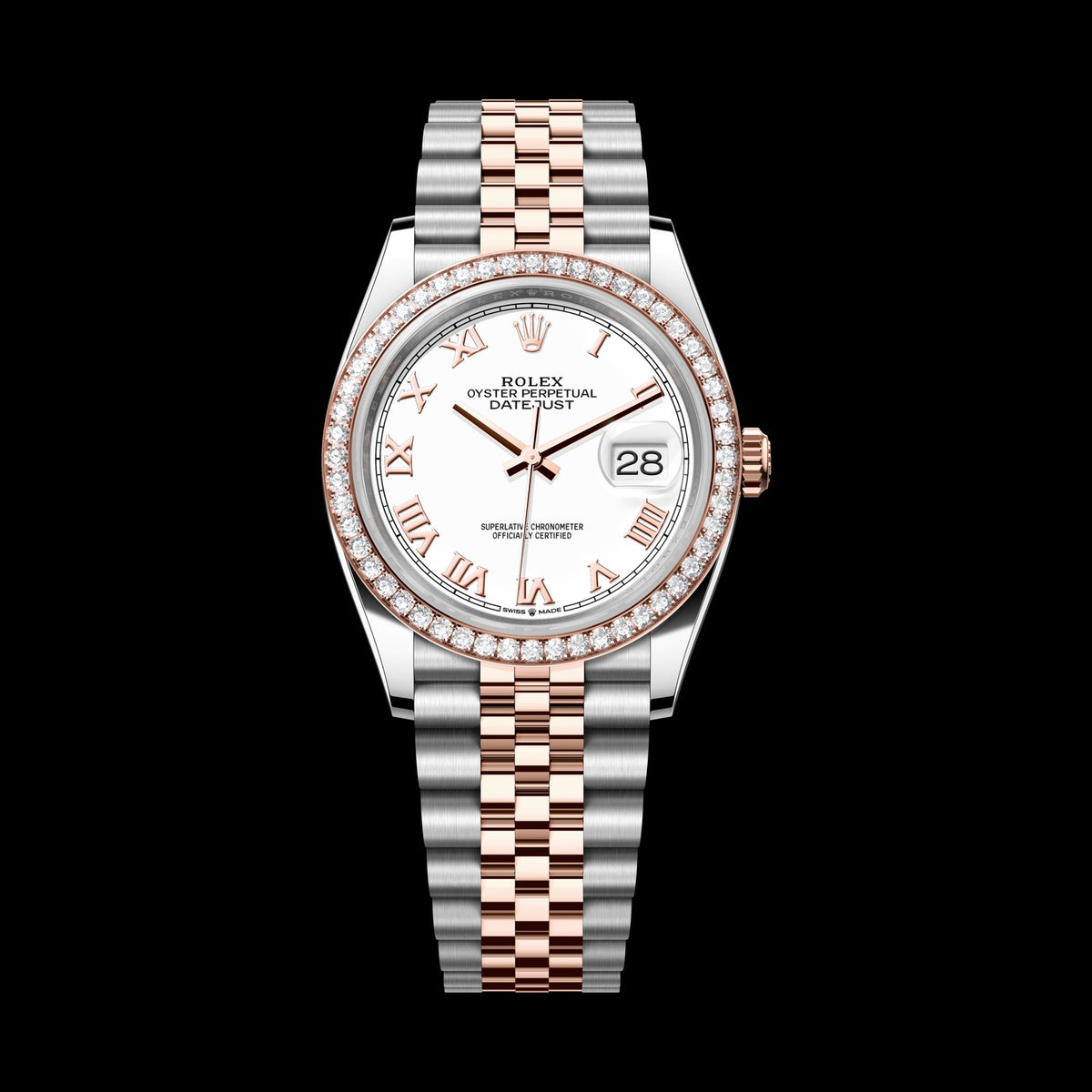 Rolex Datejust 36mm 126281RBR-0003: Oystersteel & 18k Everose Gold, White, Set with Diamonds Dial, Jubilee Bracelet
