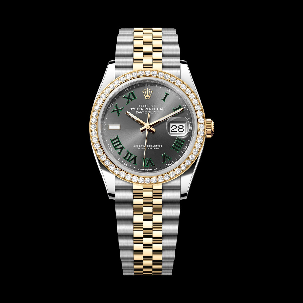 Rolex Datejust 36mm 126283RBR-0021: Oystersteel & 18k Yellow Gold, Slate, Set with Diamonds Dial, Jubilee Bracelet