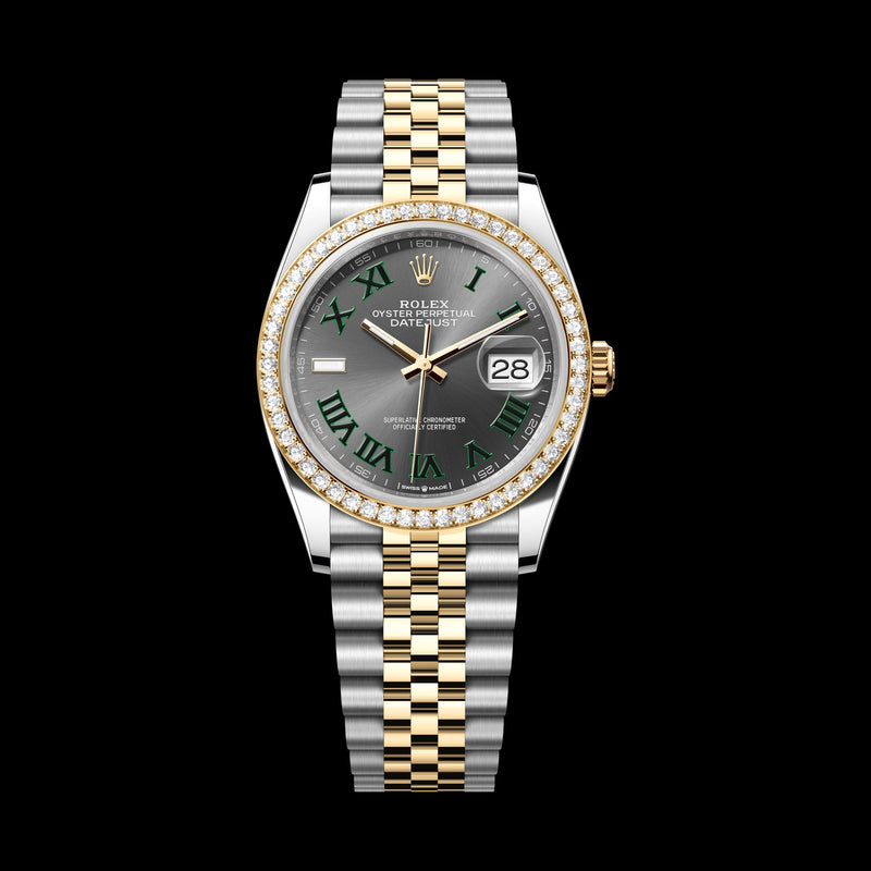 Rolex Datejust 36mm 126283RBR-0021: Oystersteel & 18k Yellow Gold, Slate, Set with Diamonds Dial, Jubilee Bracelet