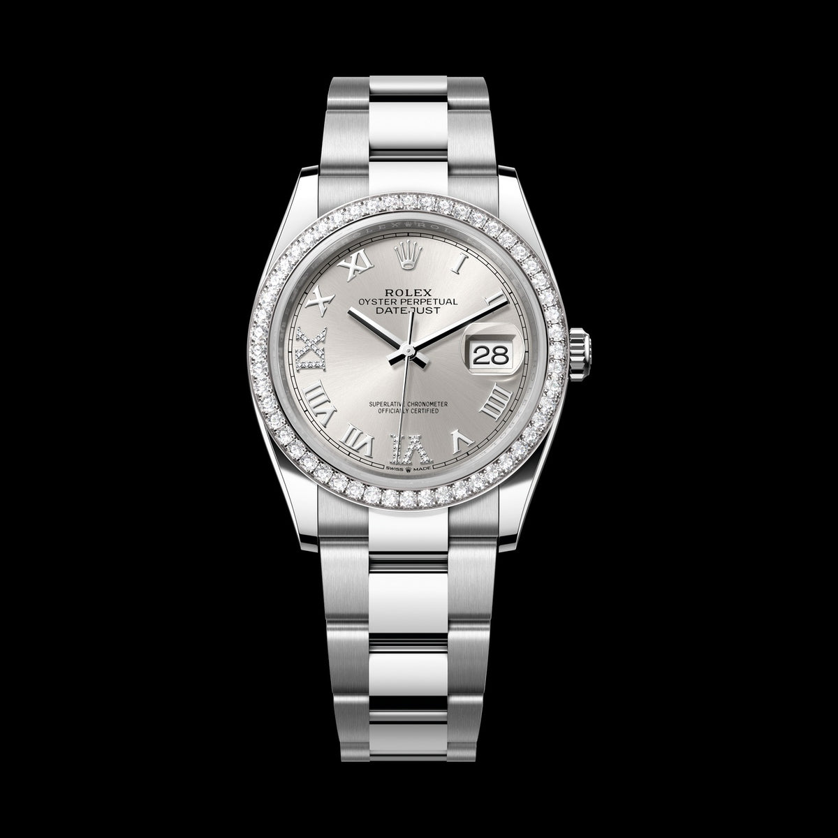 Rolex Datejust 36mm 126284RBR-0022: Oystersteel & 18k White Gold, Silver, Set with Diamonds Dial, Oyster Bracelet