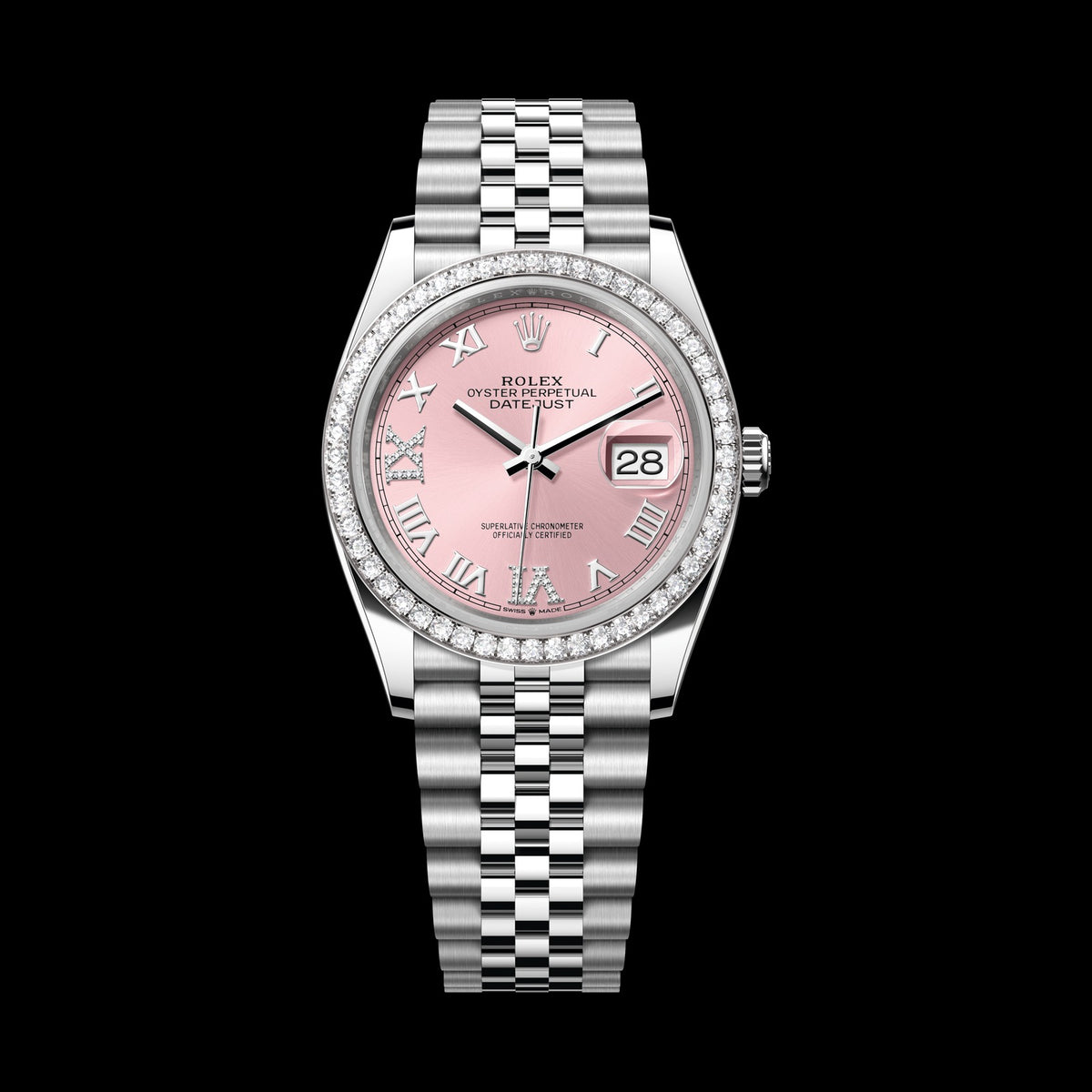 Rolex Datejust 36mm 126284RBR-0023: Oystersteel & White Gold, Pink, Set with Diamonds Dial, Jubilee Bracelet