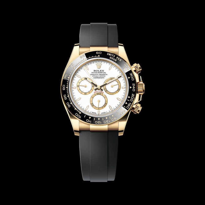 Rolex Daytona 40mm 126518LN-0002: 18k Yellow Gold, White with Golden Counters Dial, Oysterflex Bracelet