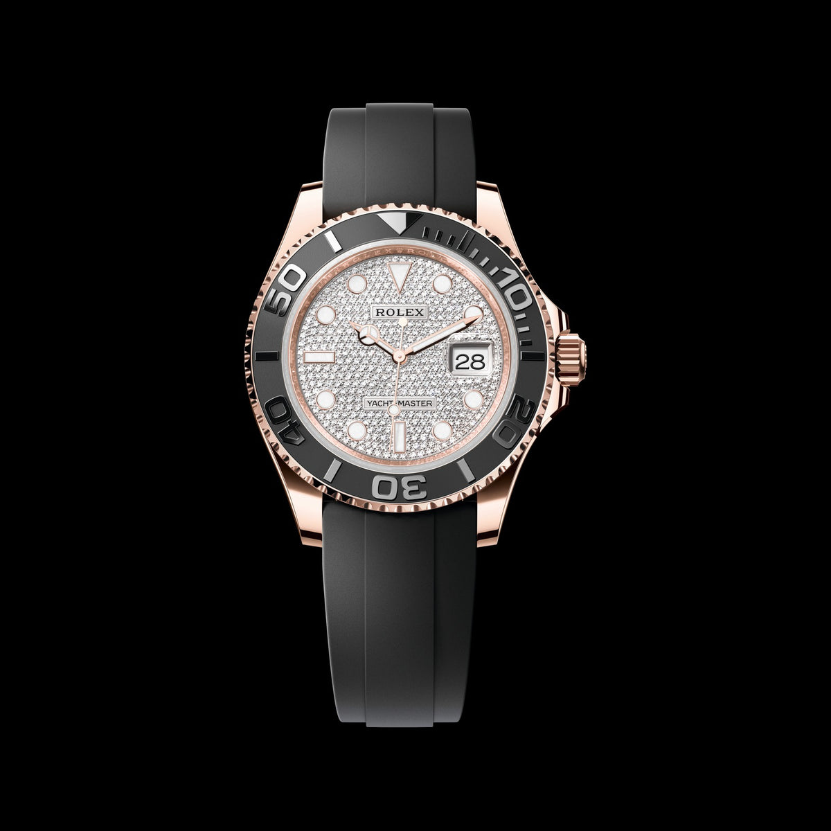 Rolex Yacht-Master 40mm 126655-0005: 18k Everose Gold, Diamond-Paved Dial, Oysterflex Bracelet