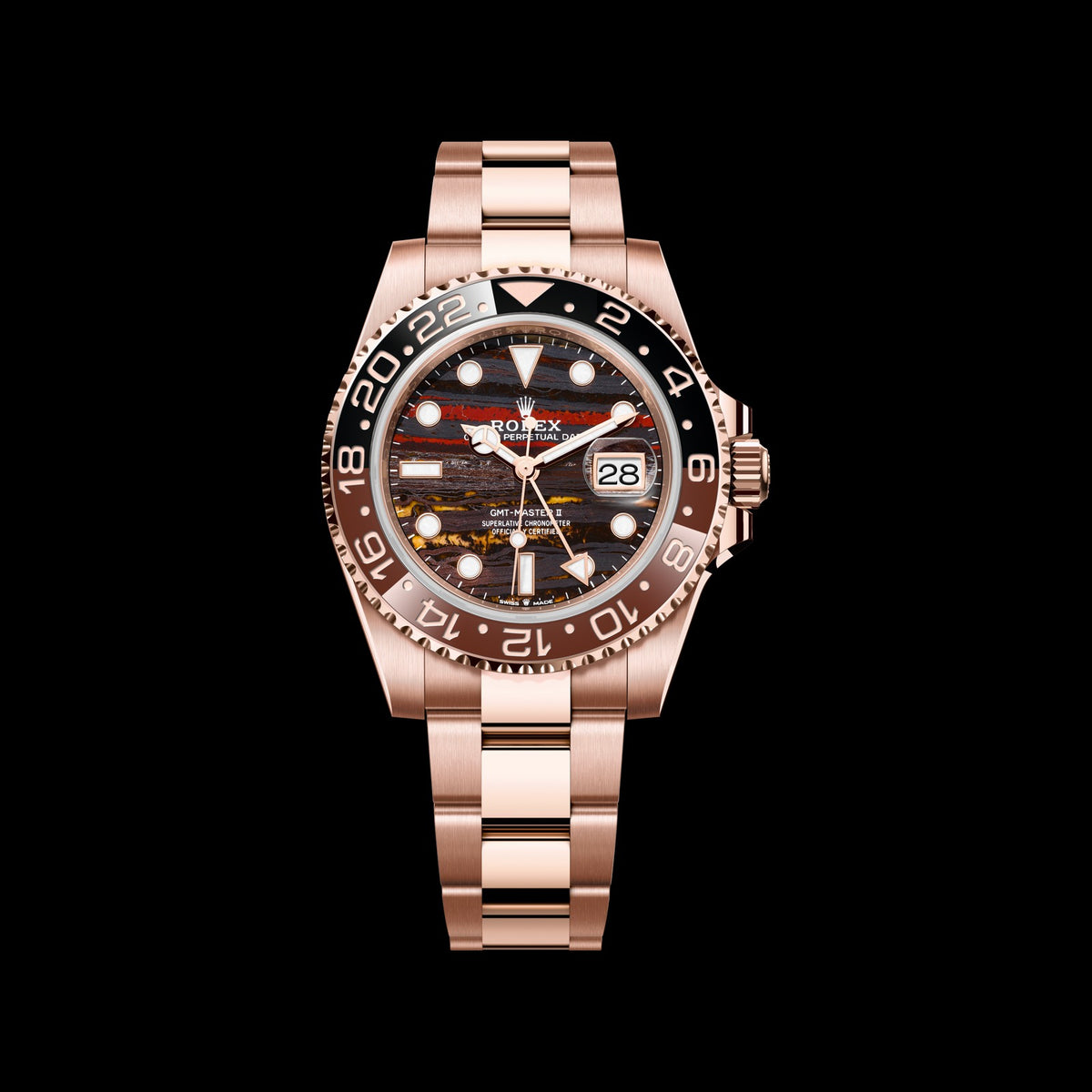 Rolex GMT-Master II 40mm 126715CHNR-0002: 18k Everose Gold, Tiger Iron Dial, Oyster Bracelet