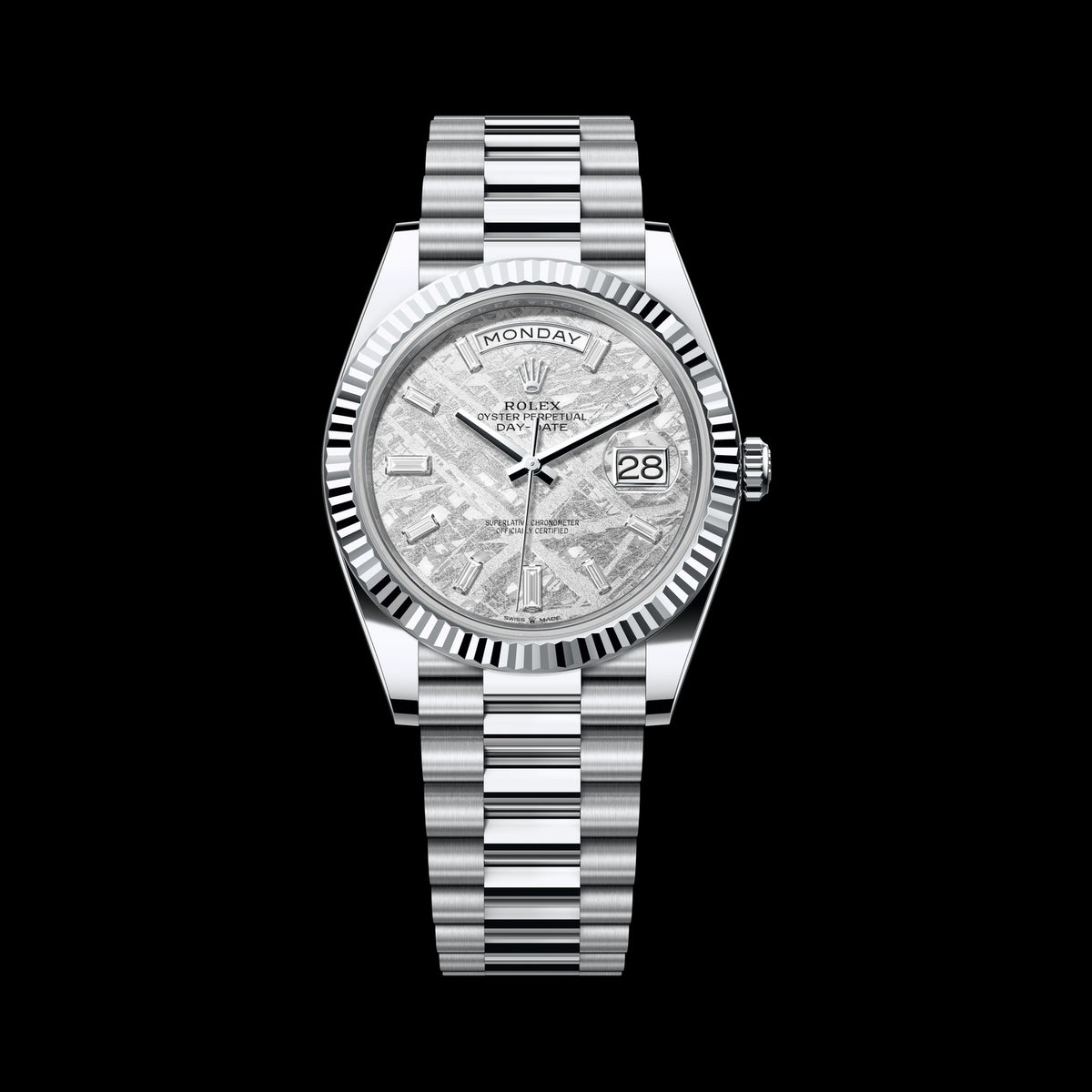 Rolex Day-Date 40mm 228236-0011: Platinum, Meteorite, Set with Diamonds Dial, President Bracelet