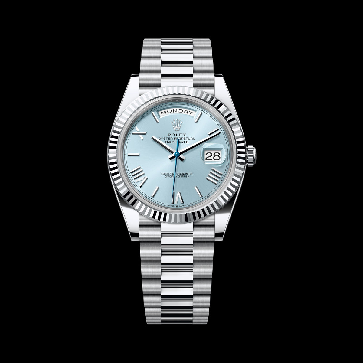Rolex Day-Date 40mm 228236-0012: Platinum, Ice-Blue Dial, President Bracelet