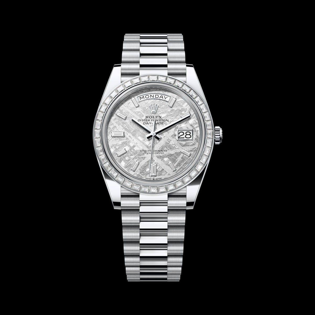 Rolex Day-Date 40mm 228396TBR-0027: Platinum, Meteorite, Set with Diamonds Dial, President Bracelet