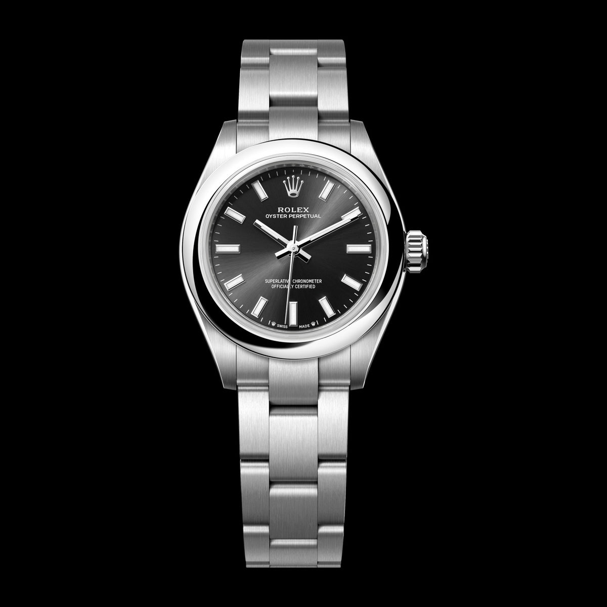 Rolex Oyster Perpetual 28mm 276200-0002: Oystersteel, Bright Black Dial, Oyster Bracelet