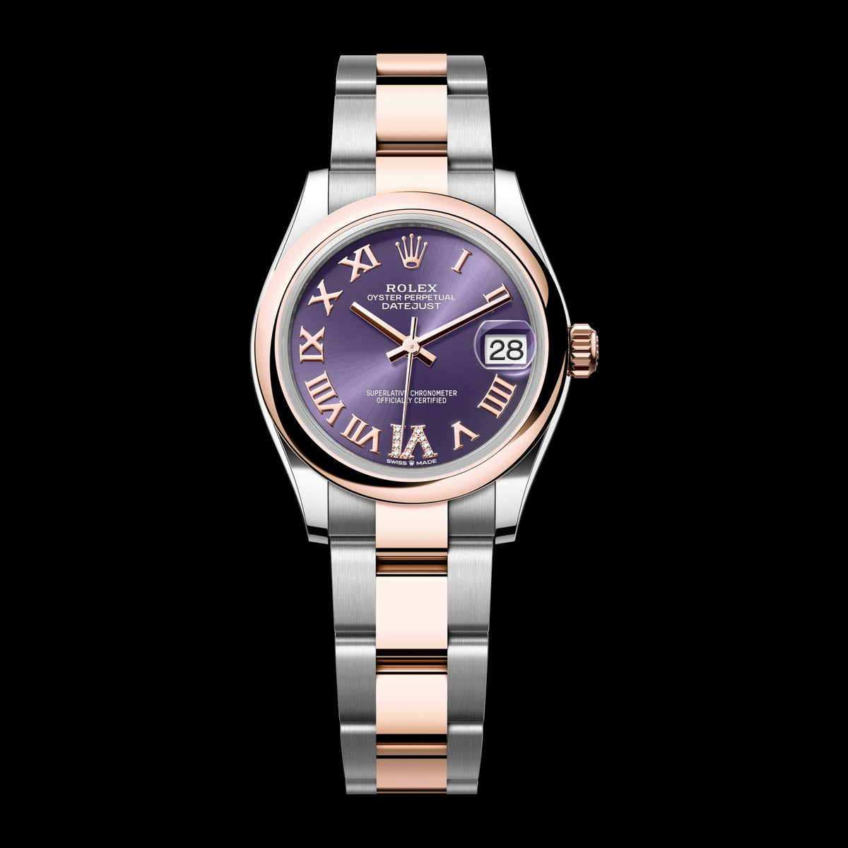 Rolex Datejust 31mm 278241-0019: Oystersteel & 18k Everose Gold, Aubergine, Set with Diamonds Dial, Jubilee Bracelet