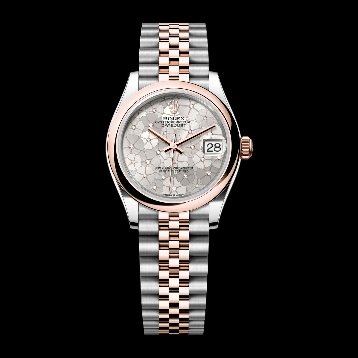 Rolex Datejust 31mm 278241-0032: Oystersteel & 18k Everose Gold, Silver, Floral Motif, Set with Diamonds Dial, Jubilee Bracelet