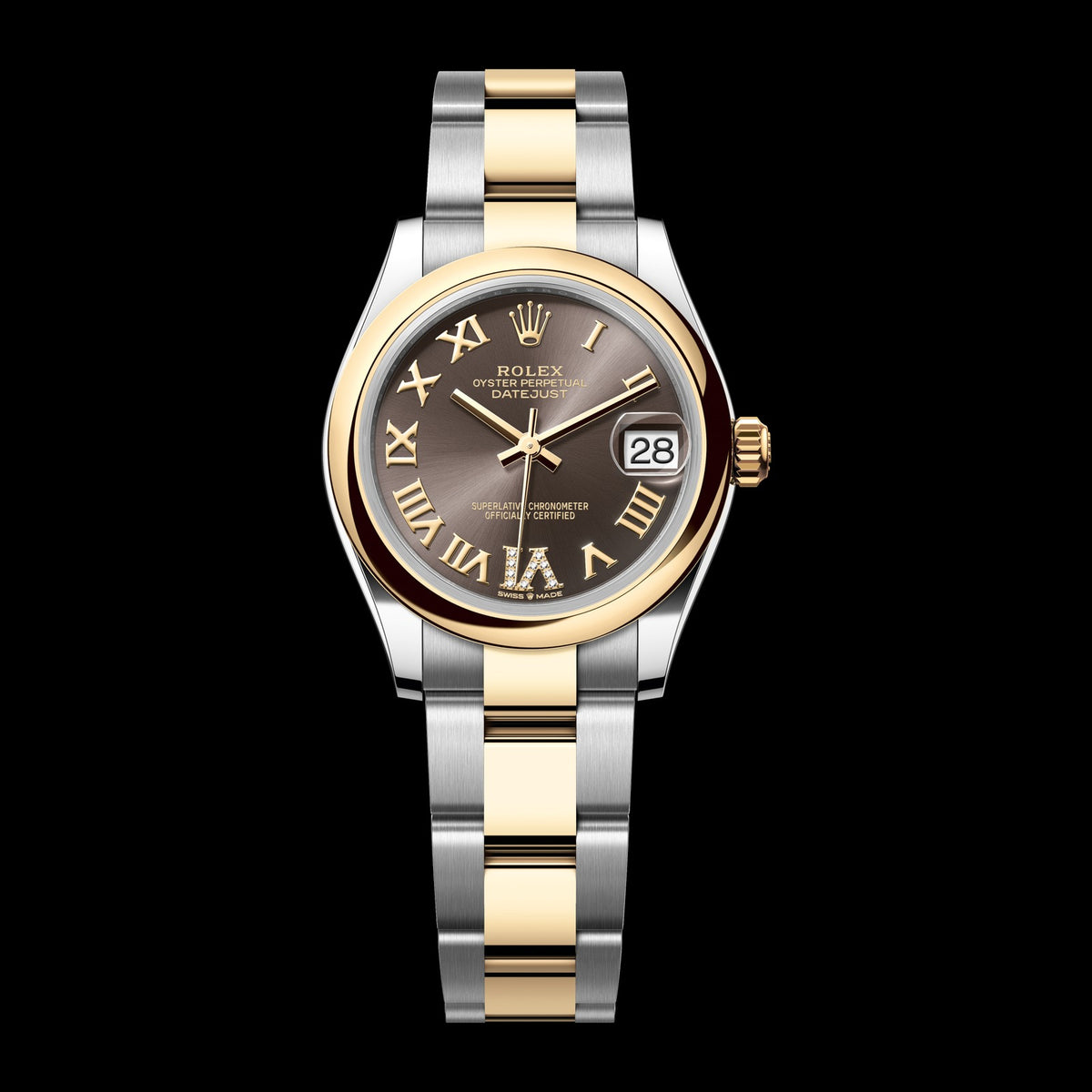 Rolex Datejust 31mm 278243-0017: Oystersteel & 18k Yellow Gold, Dark Grey, Set with Diamonds Dial, Oyster Bracelet