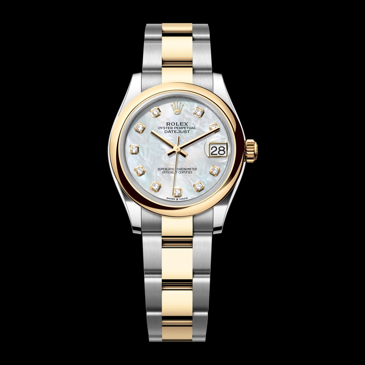 Rolex Datejust 31mm 278243-0027: Oystersteel & 18k Yellow Gold, White Mother-of-Pearl, Set with Diamonds Dial, Oyster Bracelet