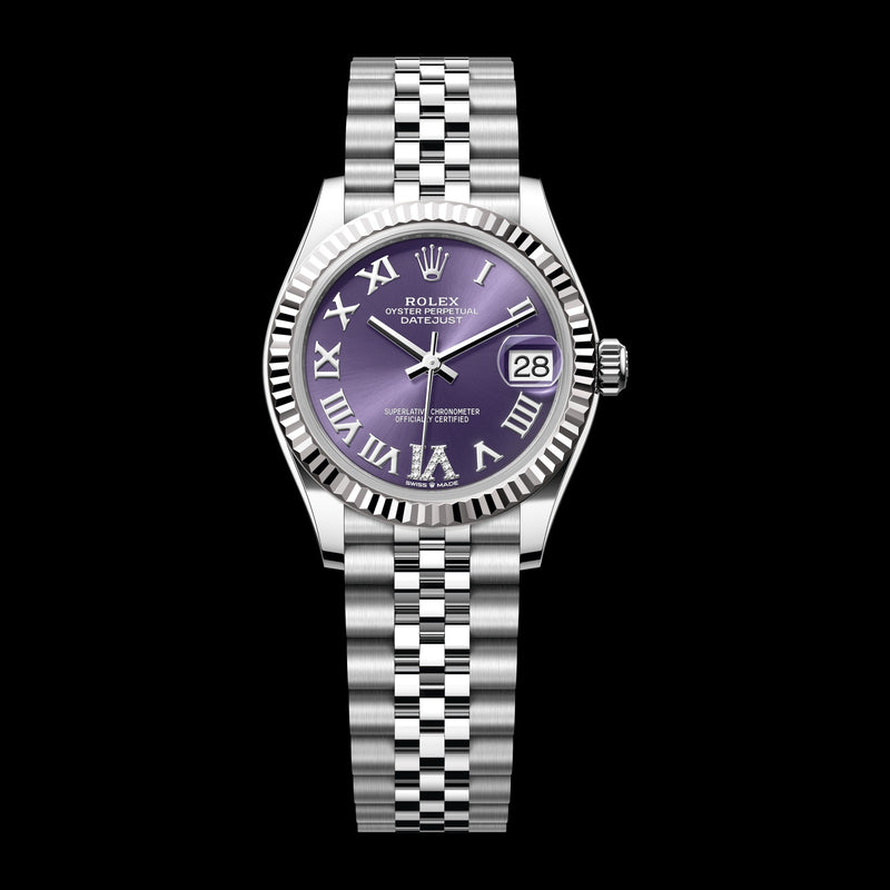 Rolex Datejust 31mm 278274-0026: Oystersteel & 18k White Gold, Aubergine, Set with Diamonds Dial, Jubilee Bracelet