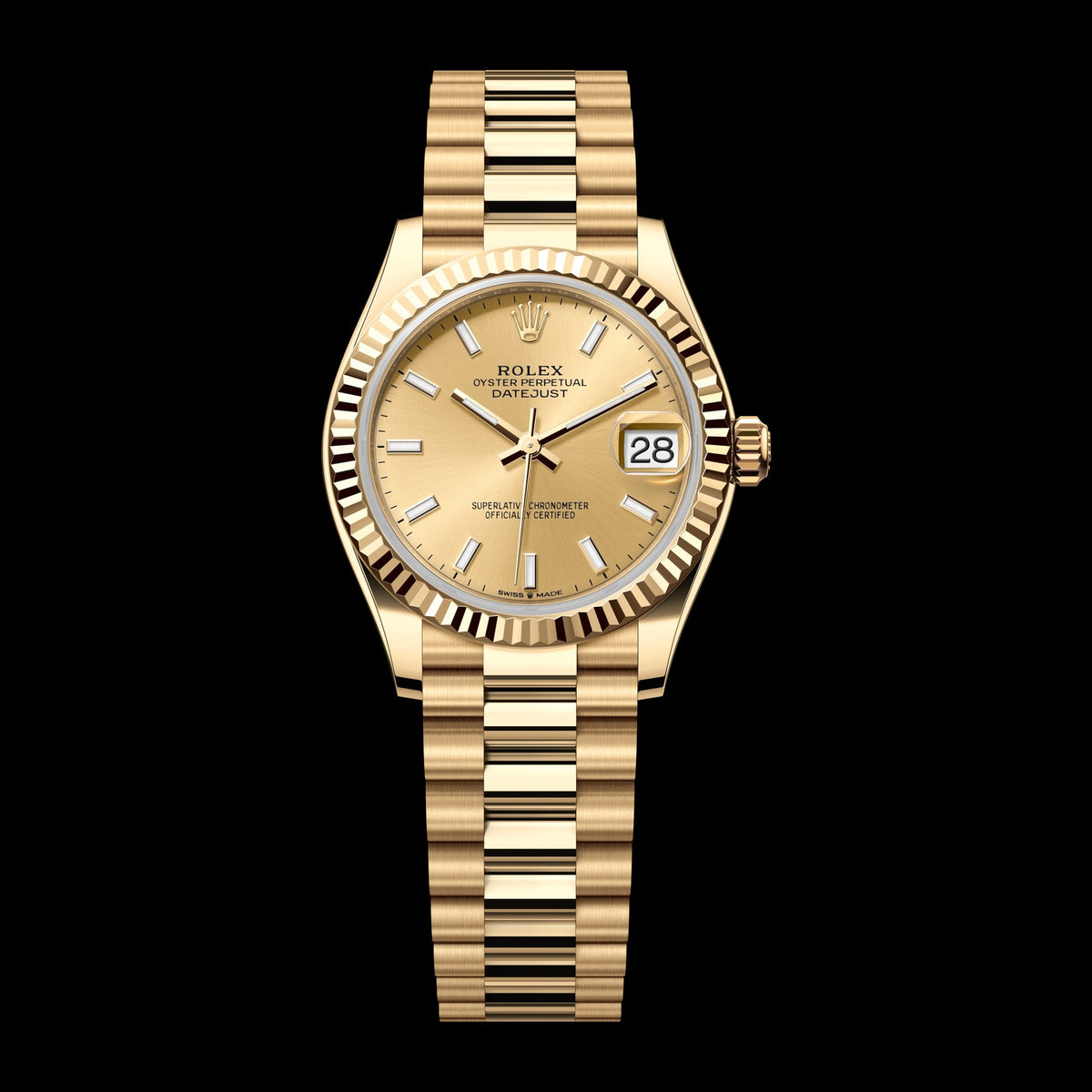 Rolex Datejust 31mm 278278-0040: 18k Yellow Gold, Champagne Dial, President Bracelet