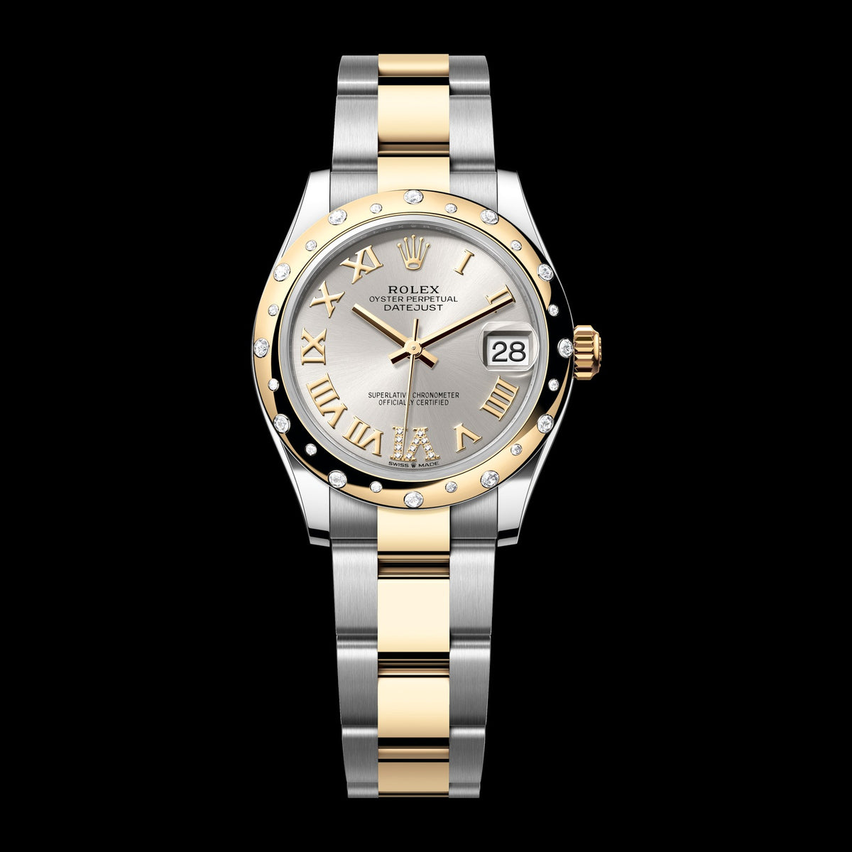 Rolex Datejust 31mm 278343RBR-0003: Oystersteel & 18k Yellow Gold, Silver, Set with Diamonds Dial, Oyster Bracelet