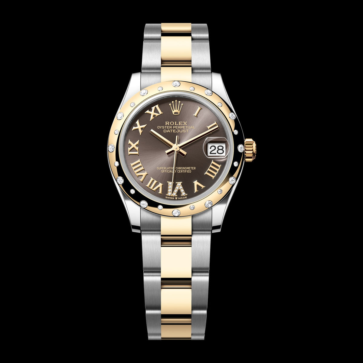 Rolex Datejust 31mm 278343RBR-0017: Oystersteel & 18k Yellow Gold, Dark Grey, Set with Diamonds Dial, Oyster Bracelet
