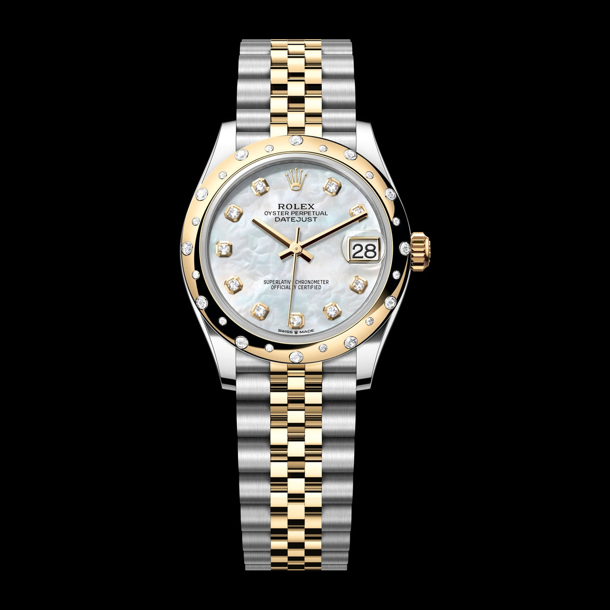 Rolex Datejust 31mm 278343RBR-0028: Oystersteel & 18k Yellow Gold, White Mother-of-Pearl, Set with Diamonds Dial, Jubilee Bracelet