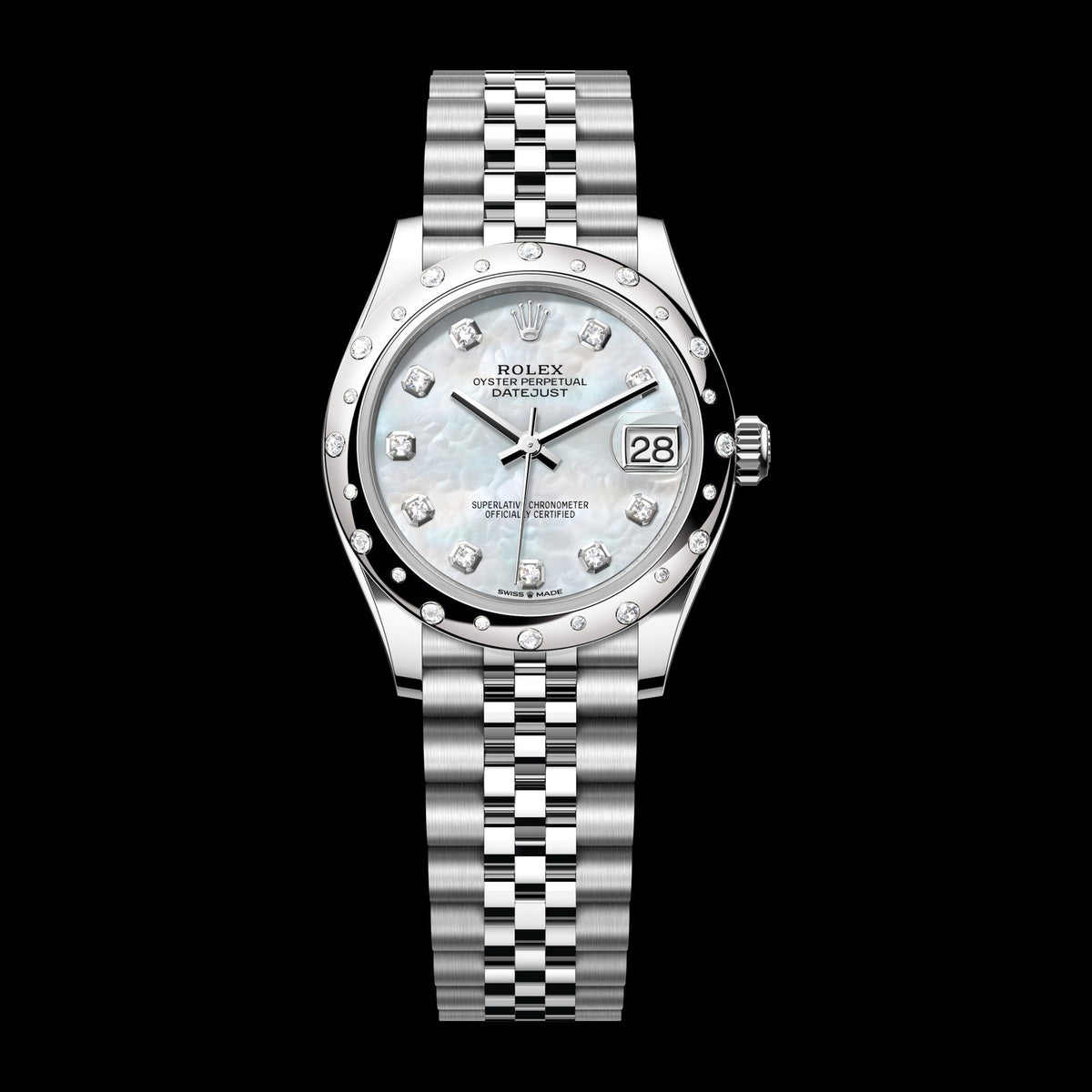 Rolex Datejust 31mm 278344RBR-0006: Oystersteel & 18k White Gold, White Mother-of-Pearl, Set with Diamonds Dial, Jubilee Bracelet