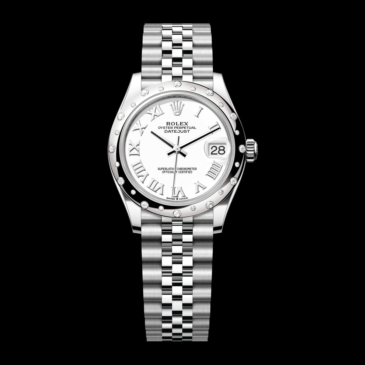 Rolex Datejust 31mm 278344RBR-0012: Oystersteel & 18k White Gold, White, Set with Diamonds Dial, Jubilee Bracelet