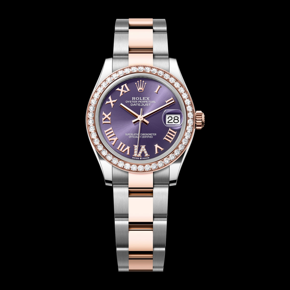 Rolex Datejust 31mm 278381RBR-0019: Oystersteel & 18k Everose Gold, Aubergine, Set with Diamonds Dial, Jubilee Bracelet