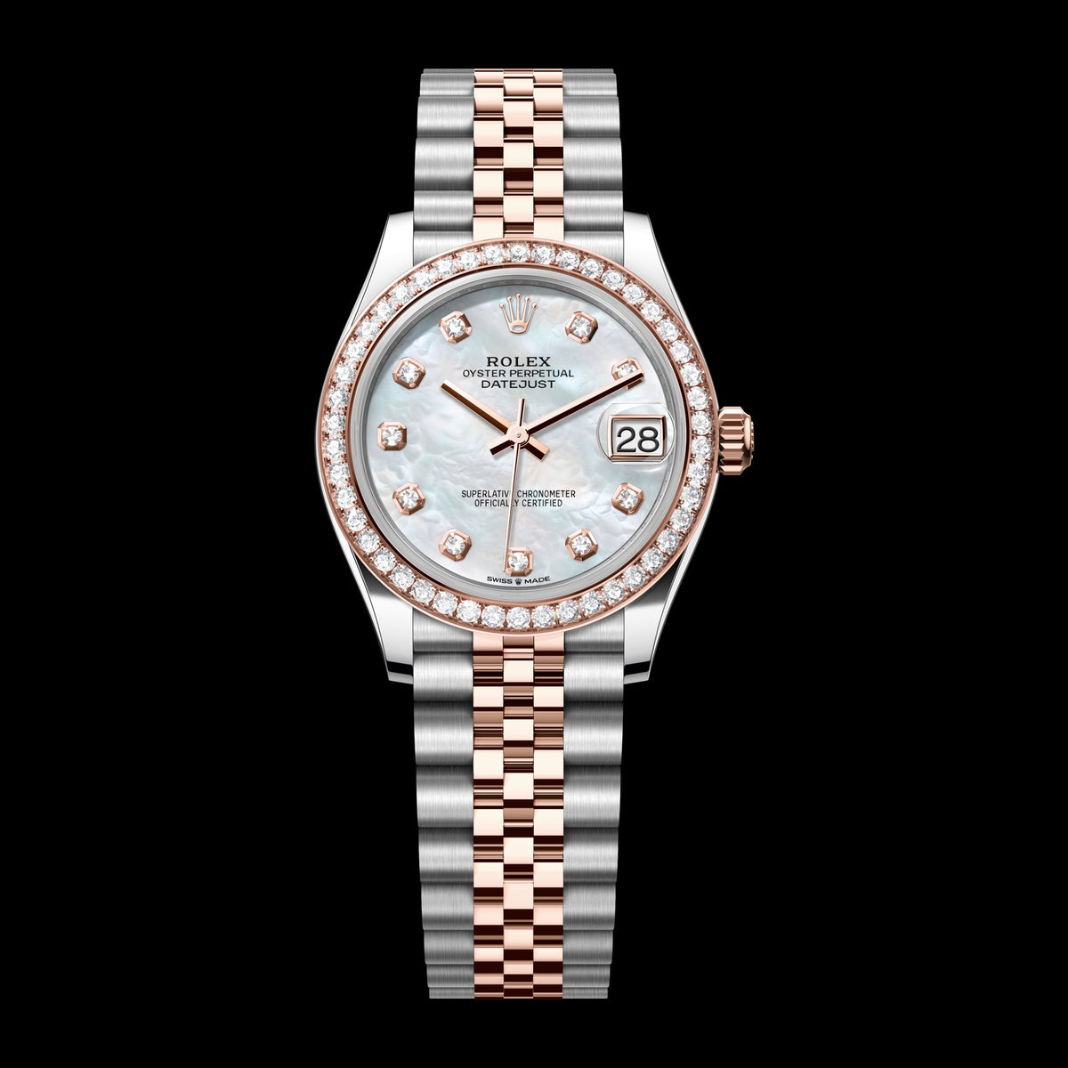 Rolex Datejust 31mm 278381RBR-0026: Oystersteel & 18k Everose Gold, White Mother-of-Pearl, Set with Diamonds Dial, Oyster Bracelet