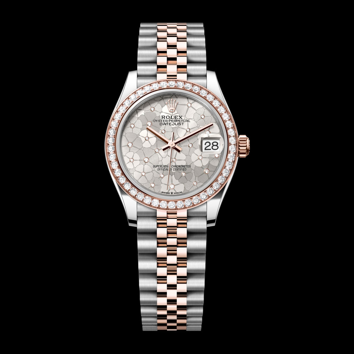 Rolex Datejust 31mm 278381RBR-0032: Oystersteel & 18k Everose Gold, Silver, Floral Motif, Set with Diamonds Dial, Jubilee Bracelet