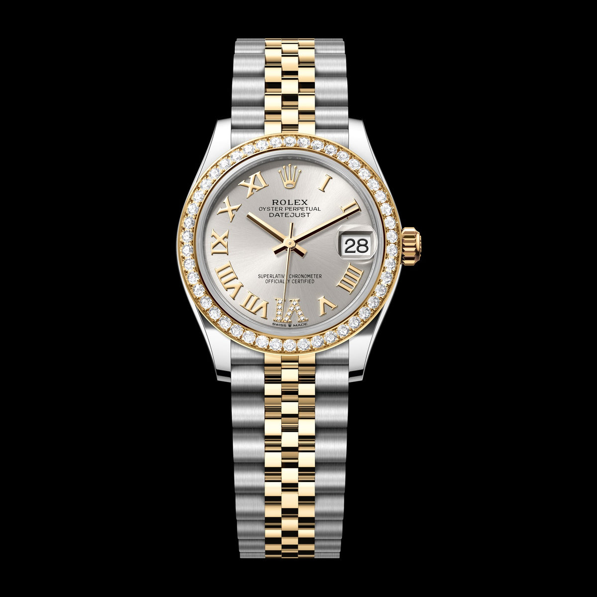 Rolex Datejust 31mm 278383RBR-0004: Oystersteel & 18k Yellow Gold, Silver, Set with Diamonds Dial, Jubilee Bracelet