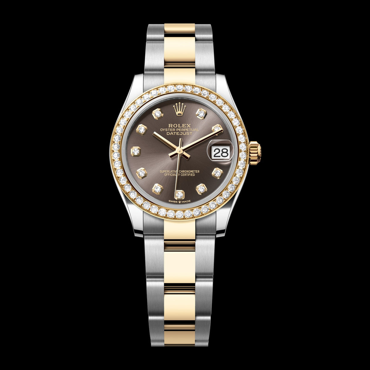Rolex Datejust 31mm 278383RBR-0021: Oystersteel & 18k Yellow Gold, Dark Grey, Set with Diamonds Dial, Oyster Bracelet