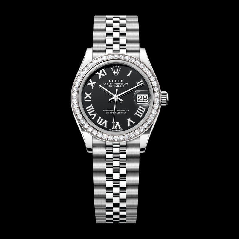 Rolex Datejust 31mm 278384RBR-0002: Oystersteel & White Gold, Bright Black, Set with Diamonds Dial, Jubilee Bracelet