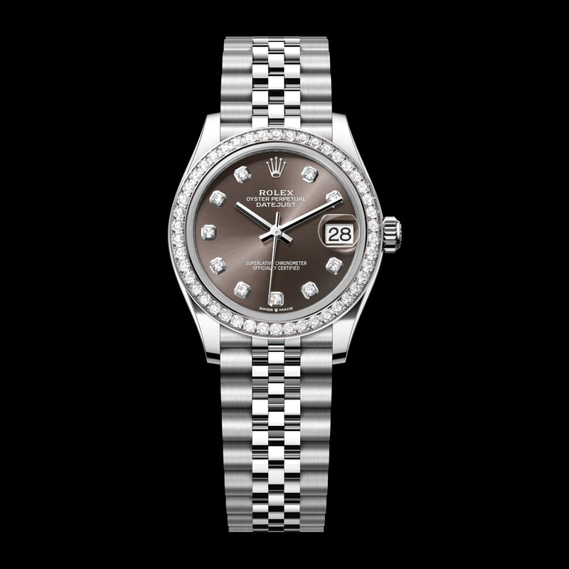 Rolex Datejust 31mm 278384RBR-0010: Oystersteel & White Gold, Dark Grey, Set with Diamonds Dial, Jubilee Bracelet