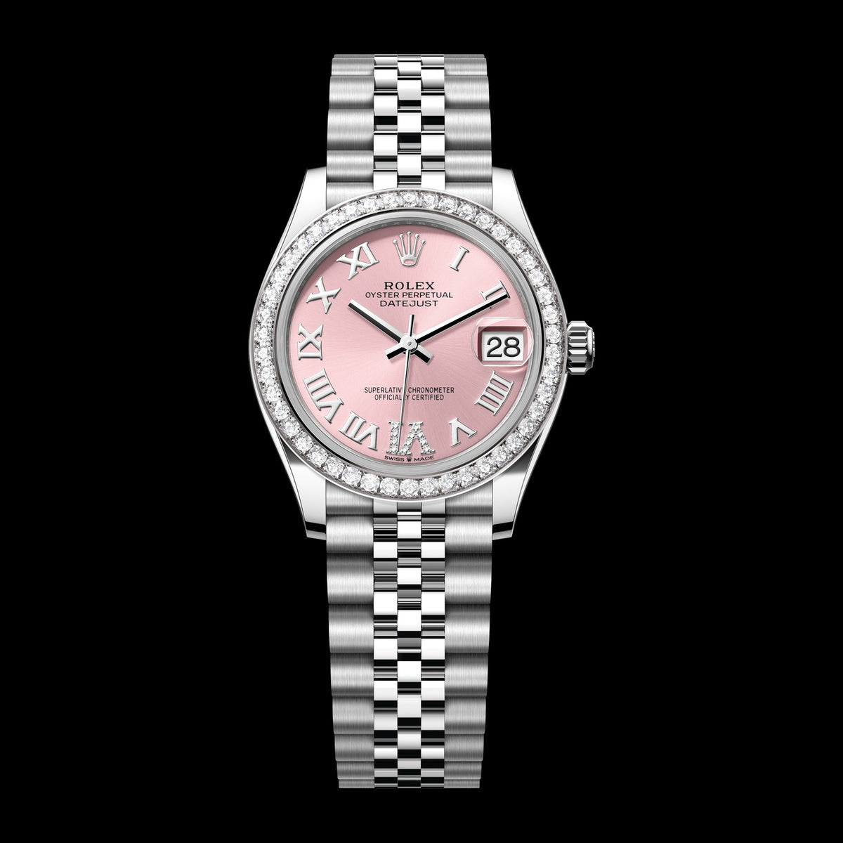 Rolex Datejust 31mm 278384RBR-0028: Oystersteel & White Gold, Pink, Set with Diamonds Dial, Jubilee Bracelet