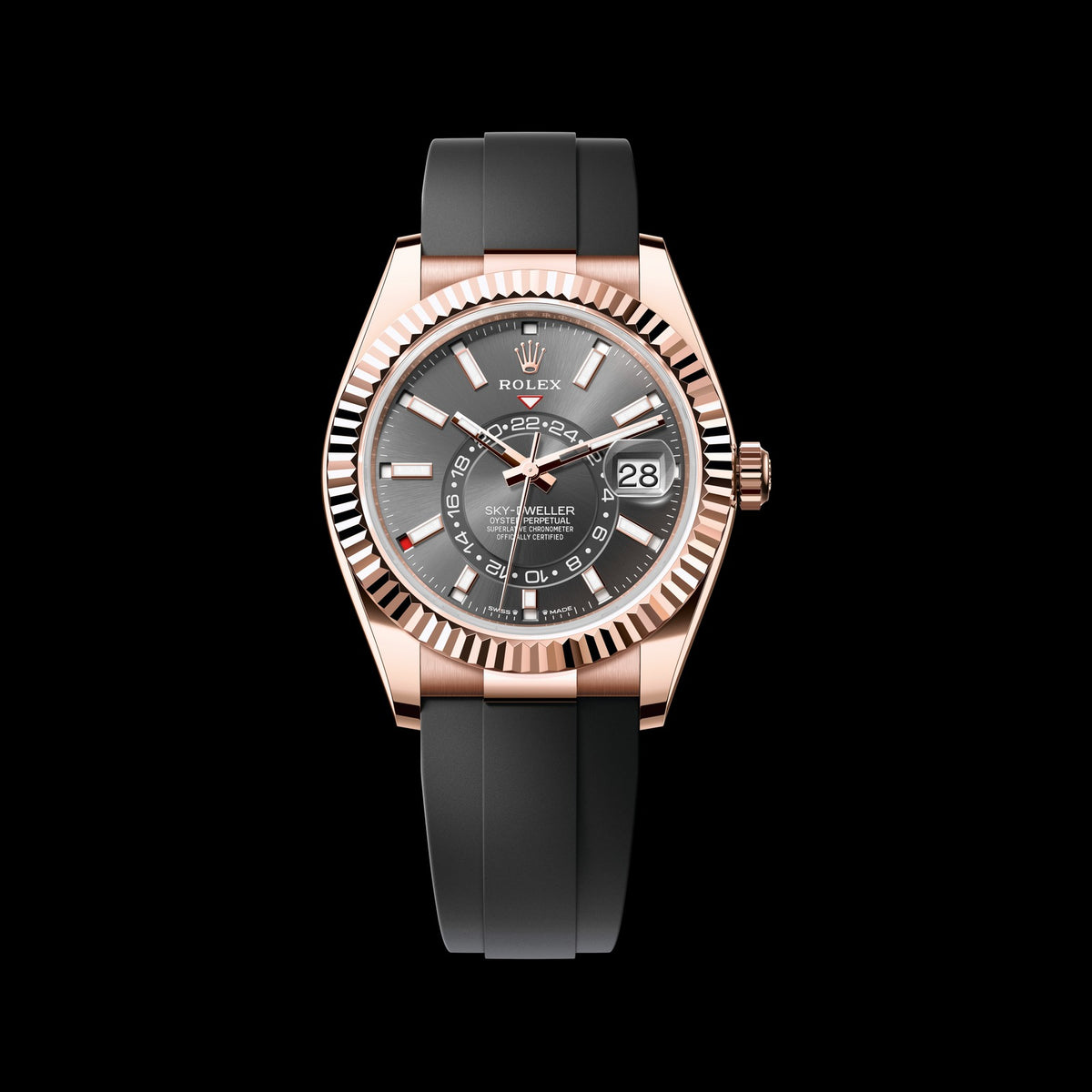 Rolex Sky-Dweller 42mm 336235-0004: 18k Everose Gold, Rhodium Dial, Oysterflex Bracelet